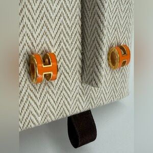 Hermes Lasquered Mini Pope H Orange Earrings